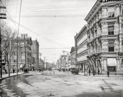 Circa 1905. "Court Street, Binghamton, N.Y." A bustling promenade of law offices and "dental rooms." 8x10 inch dry plate glass negative, Detroit Publishing Company. View full size.