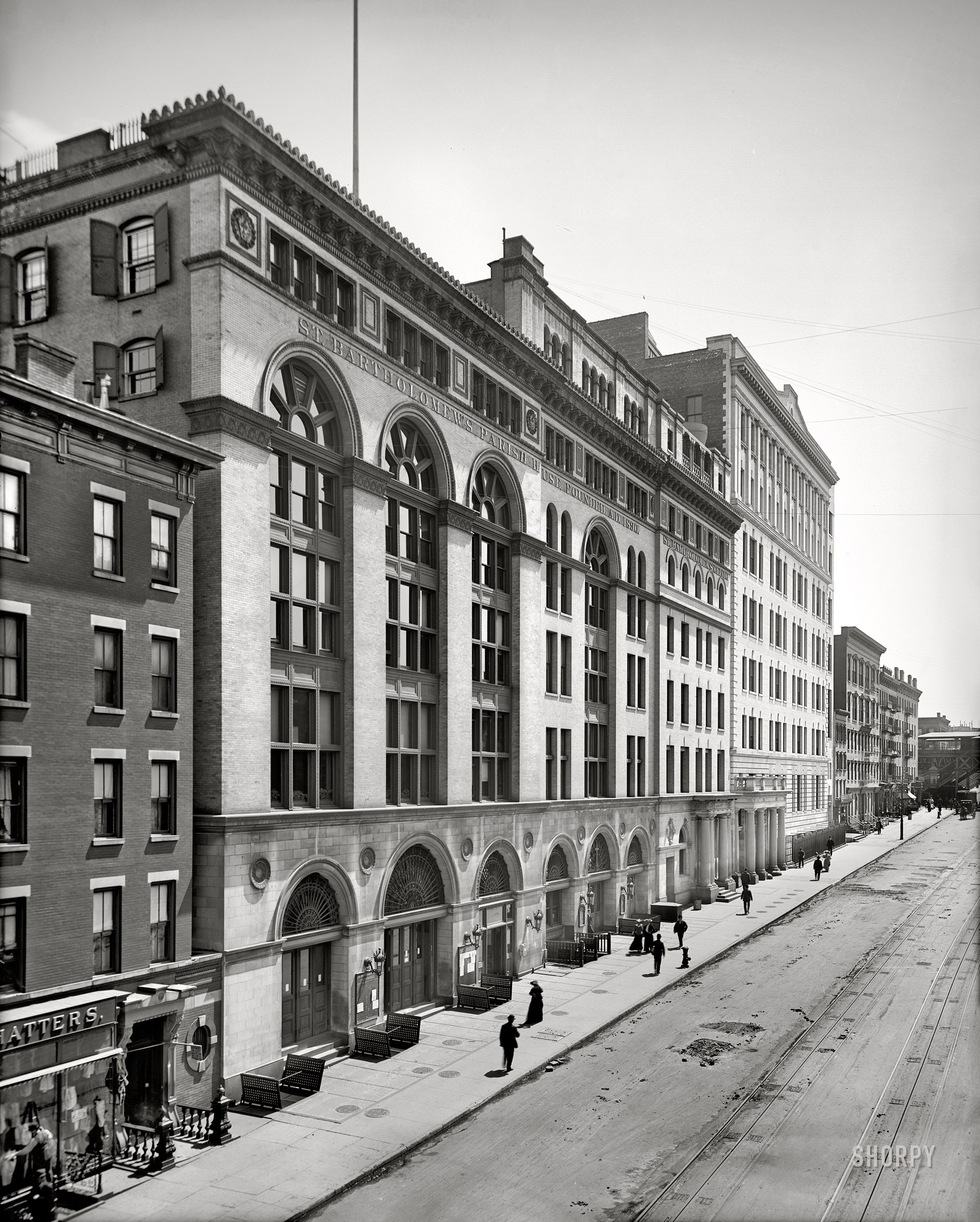 New York circa 1905. "St. Bartholomew's Church parish house and clinic, East 42nd Street." 8x10 inch dry plate glass negative, Detroit Publishing Company. View full size.