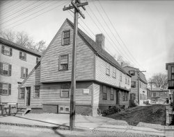 Salem, Massachusetts, circa 1906. "John Ward house, Prison Lane." Later moved to its current location on Essex Street. 8x10 inch glass negative. View full size.