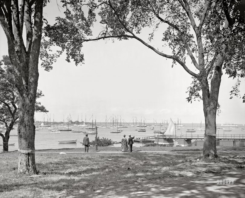 Circa 1906. "Glimpse of harbor. Marblehead, Massachusetts." 8x10 inch dry plate glass negative, Detroit Publishing Company. View full size.
