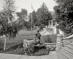 Harbor Springs, Michigan, circa 1906. "A flowing well in Wequetonsing." 8x10 inch dry plate glass negative, Detroit Publishing Company. View full size.
&quot;Crikey!&quot;"I do believe I feel myself getting younger!"
(The Gallery, DPC, Small Towns)