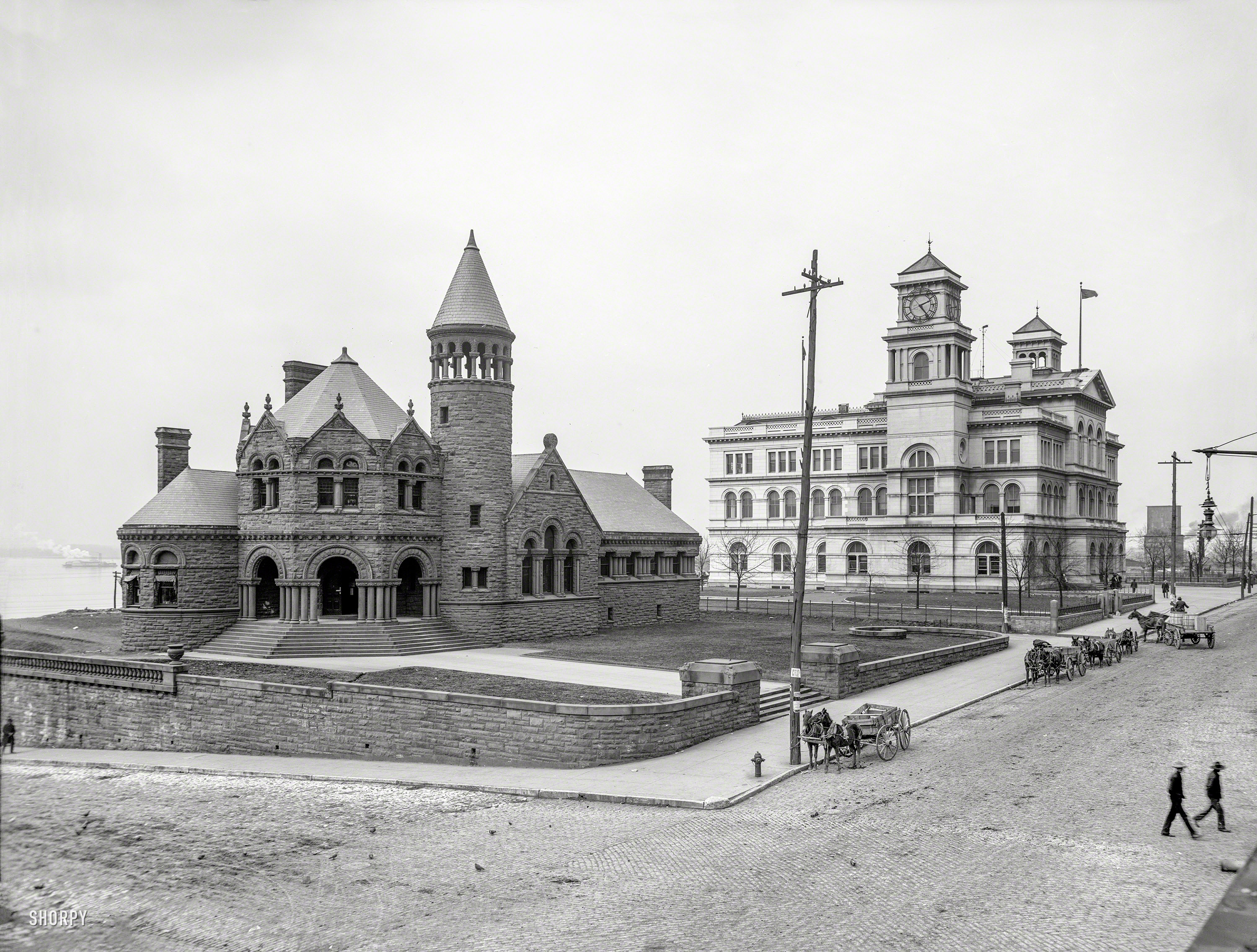 1906. "Cossitt Library and Post Office, Memphis, Tennessee." This Romanesque castle in red sandstone, at Front and Monroe on the banks of the Mississippi, was the city's first public library when it opened in 1893. View full size.
