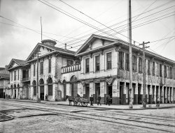 1906. "Mobile, Alabama -- Old Market House at Royal and Church." Our title comes from the theatrical billboard next to the seafood market. View full size.