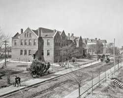 Tuskegee, Alabama, circa 1906. "Tuskegee Institute -- Administration building and library." 8x10 inch dry plate glass negative, Detroit Publishing Company. View full size.