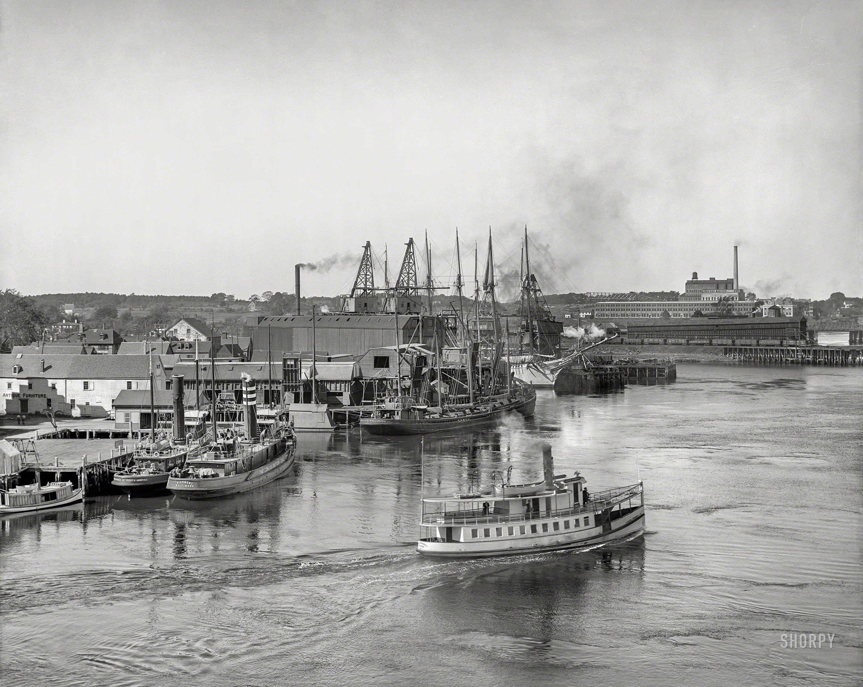 Circa 1907. "Coal wharves at Portsmouth, New Hampshire." 8x10 inch dry plate glass negative, Detroit Publishing Company. View full size.