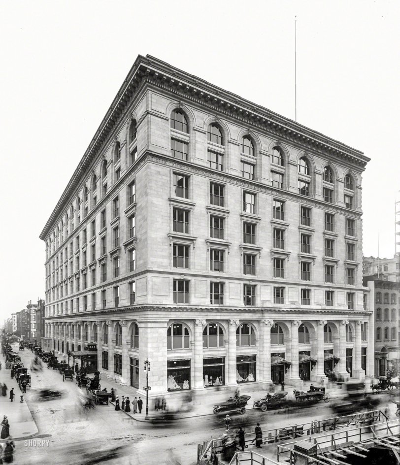 New York circa 1906. "B. Altman store, Fifth Avenue and East 35th Street." 8x10 inch dry plate glass negative, Detroit Publishing Company. View full size.
