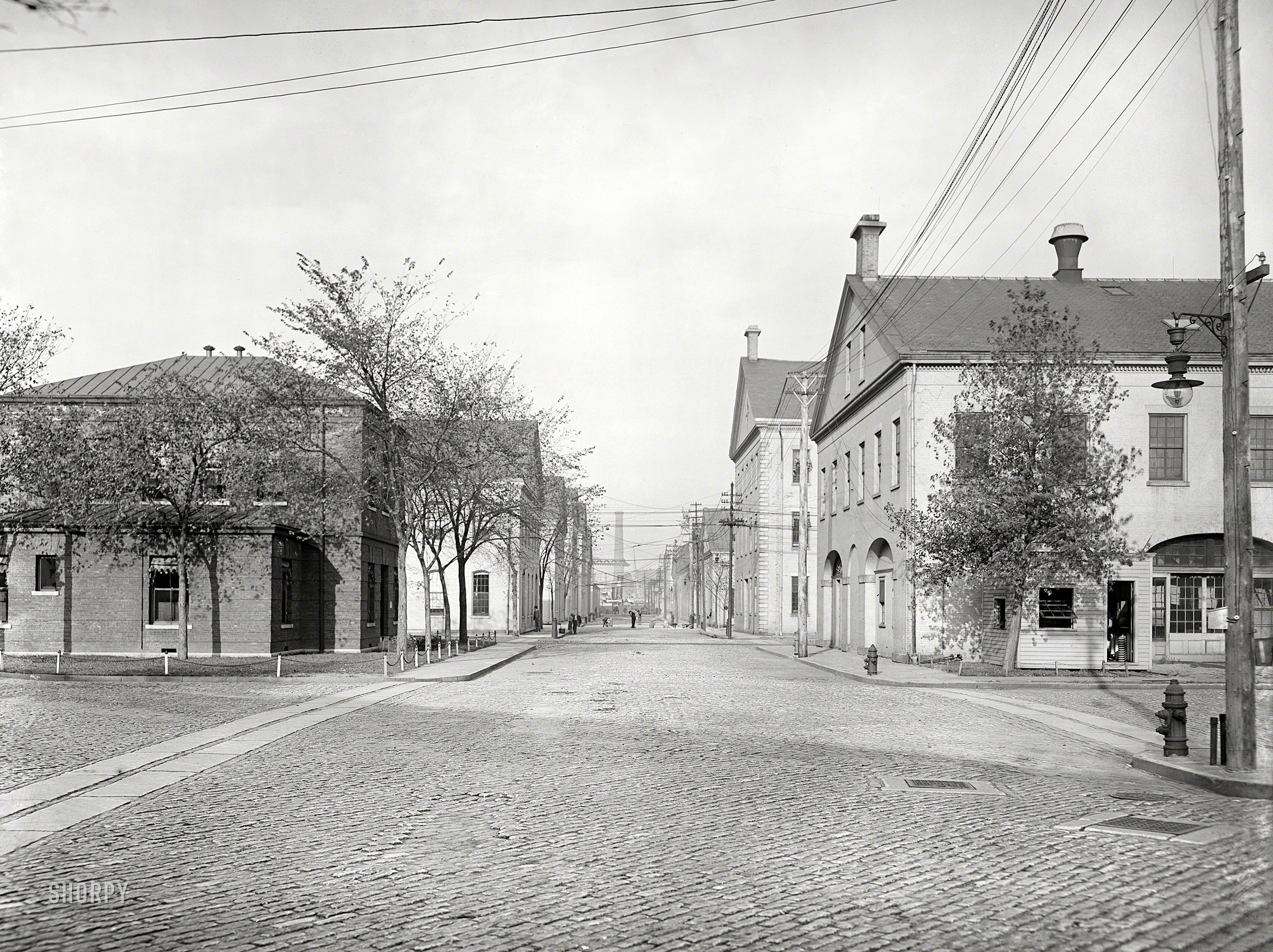 New York circa 1904. "Brooklyn Navy Yard -- view from Sands Street entrance." 8x10 inch dry plate glass negative, Detroit Publishing Company. View full size.