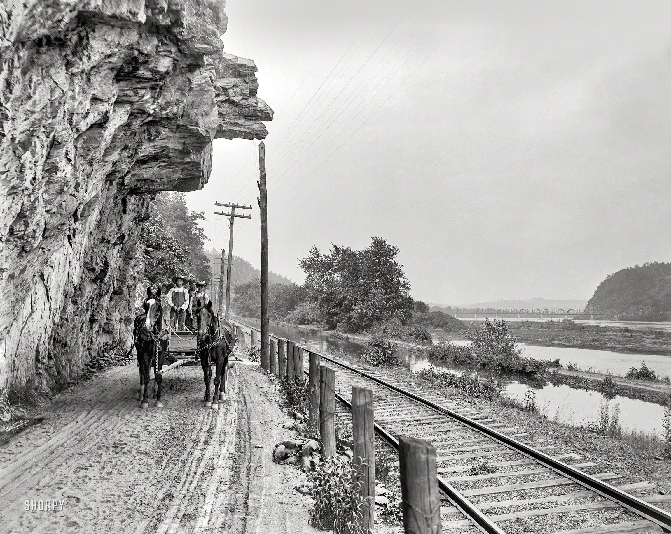 Columbia County, Pennsylvania, circa 1901. "Hanging rock on the Susquehanna, near Danville." A scene last glimpsed here. 8x10 glass negative. View full size.