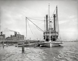 The Mississippi River circa 1903. "Packet steamer Natchez at New Orleans." 8x10 inch dry plate glass negative, Detroit Publishing Company. View full size.