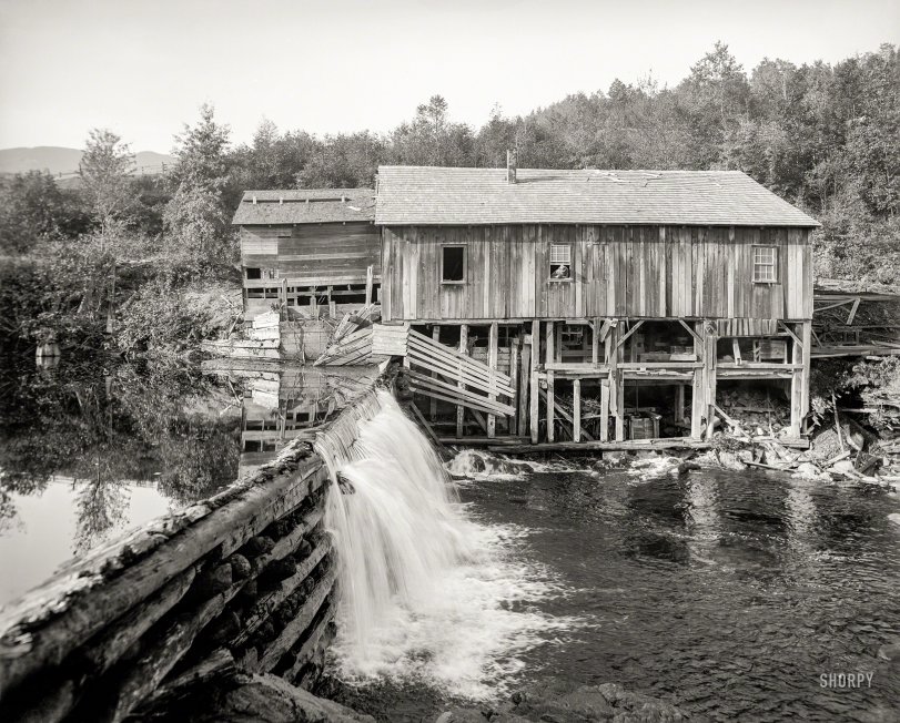 Circa 1905. "Keene Valley, old mill on the Ausable River, Adirondack Mountains, N.Y." 8x10 inch  glass negative, Detroit Publishing Company. View full size.
