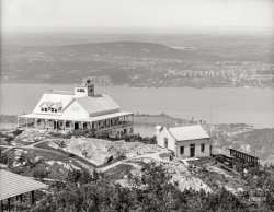 Dutchess County, New York, circa 1902. "Mount Beacon Casino and power house, Fishkill-on-the-Hudson, N.Y." At right, a car of the Mount Beacon Incline Railway. 8x10 inch glass negative, Detroit Photographic Company. View full size.