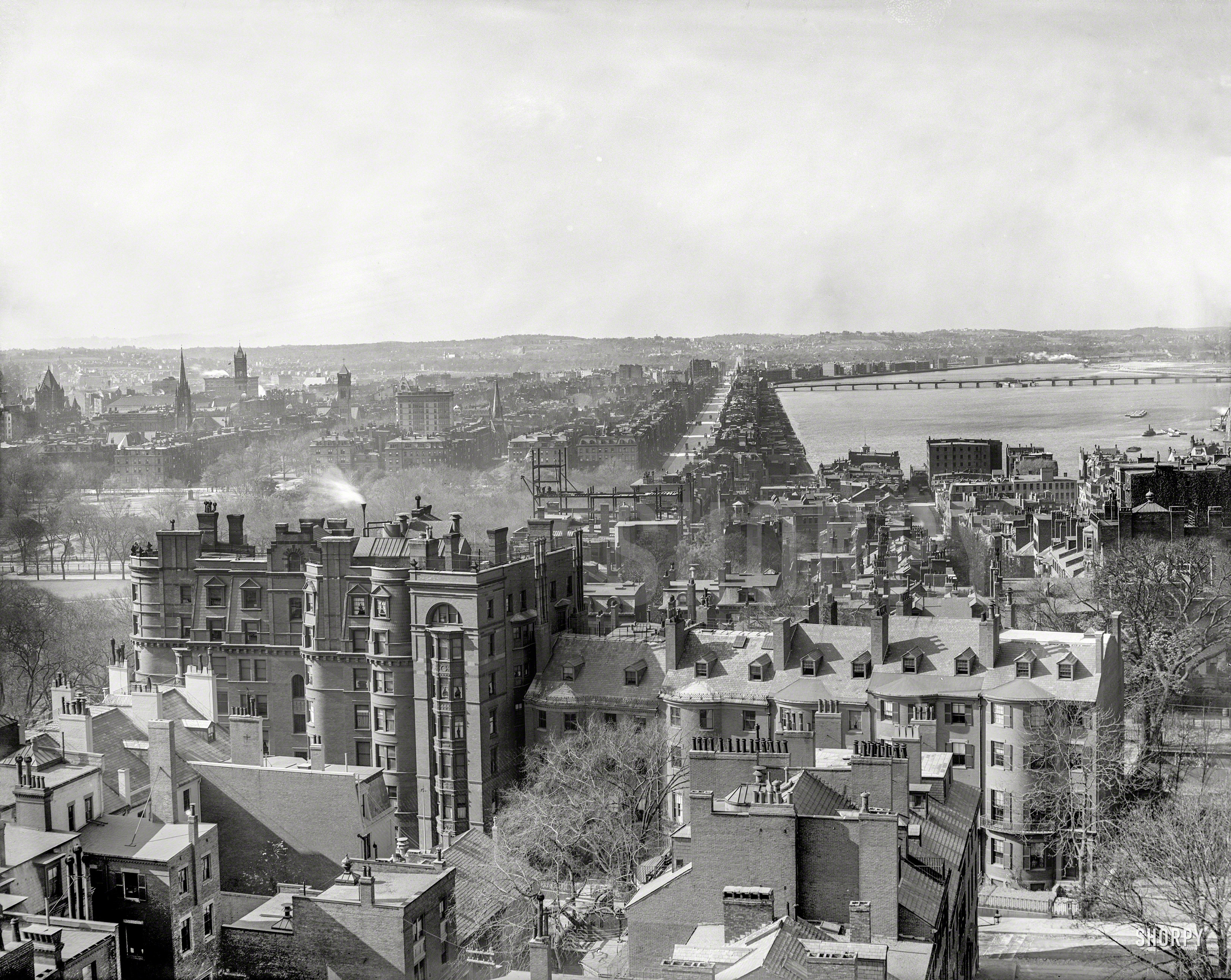 Circa 1904. "Boston, Massachusetts. Back Bay from the State House dome." 8x10 inch dry plate glass negative, Detroit Publishing Company. View full size.
