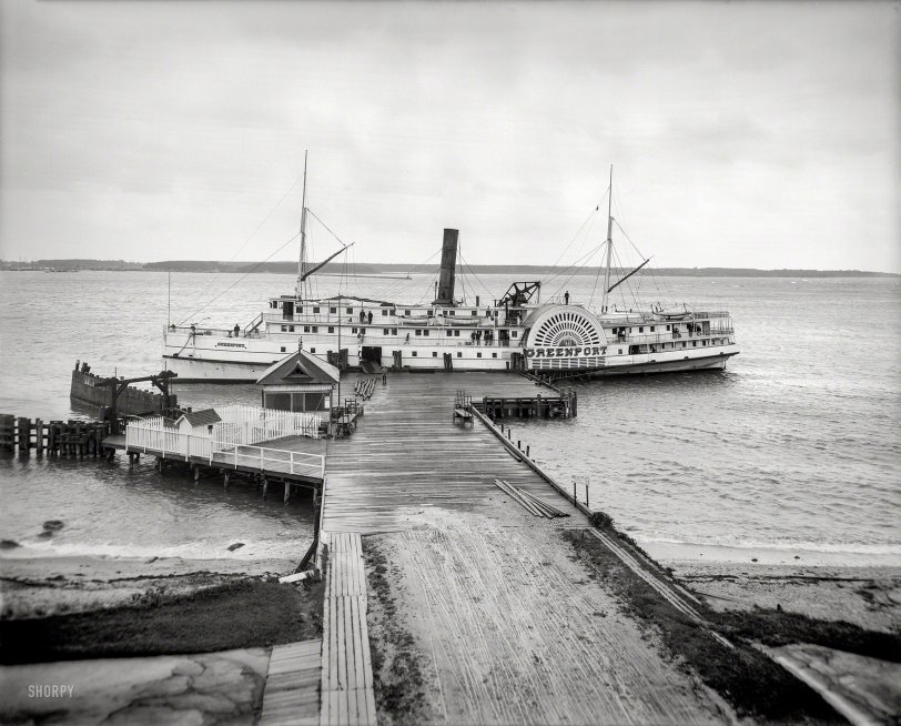 Circa 1910. "Steamer Greenport at Manhanset House landing, Shelter Island, N.Y." 8x10 inch glass negative, Detroit Publishing Company. View full size.
