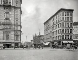 Indianapolis, Indiana, circa 1904. "Illinois Street, north from Washington." 8x10 inch dry plate glass negative, Detroit Photographic Company. View full size.