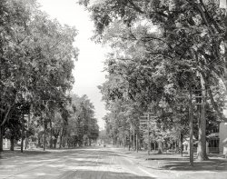 Circa 1905. "Main Street in Keene, New Hampshire." 8x10 inch dry plate glass negative, Detroit Photographic Company. View full size.