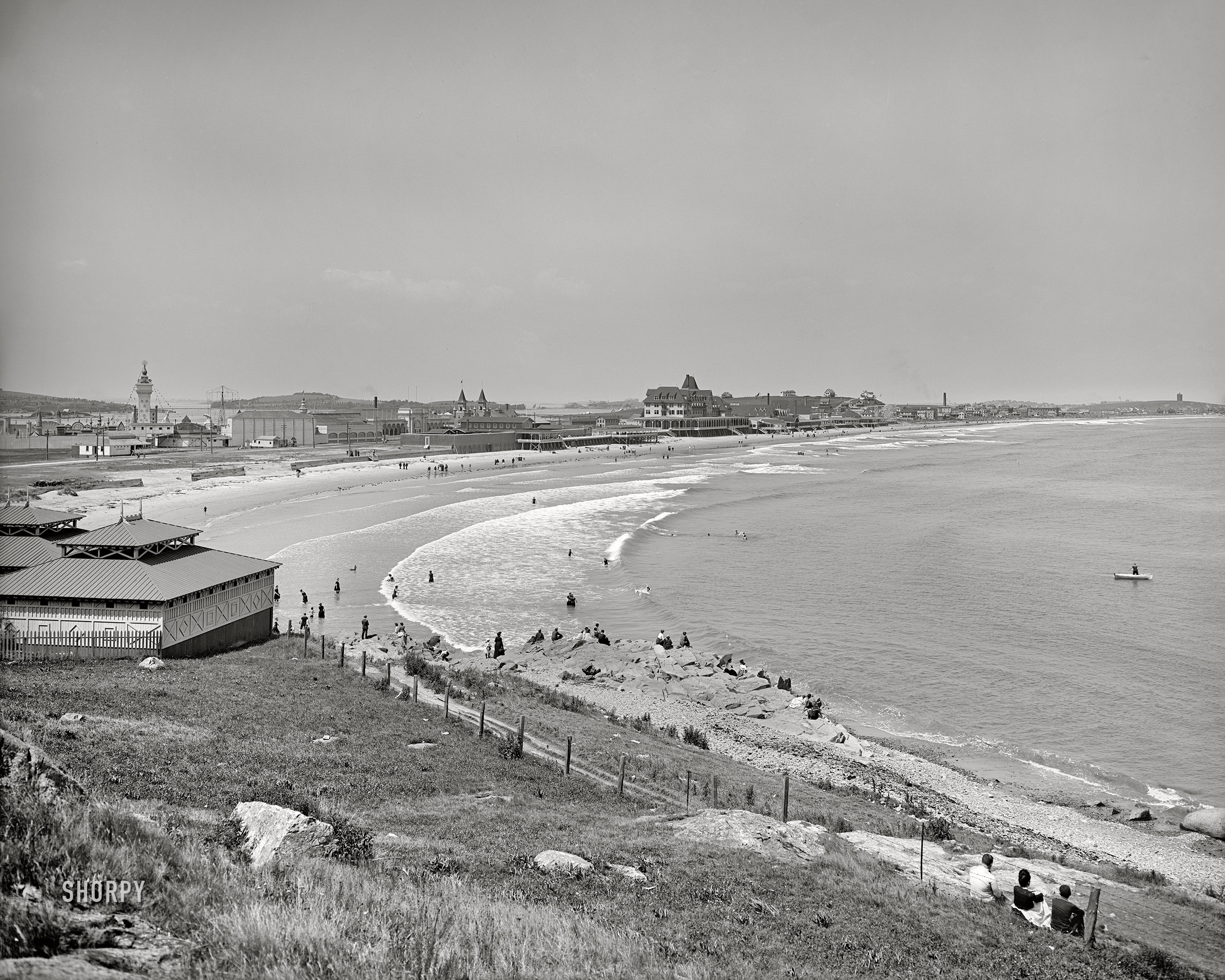 Nantasket Beach, Massachusetts, circa 1905. "General view from Atlantic House -- Paragon Park and resorts." 8x10 inch glass negative, Detroit Photographic Company. View full size.
