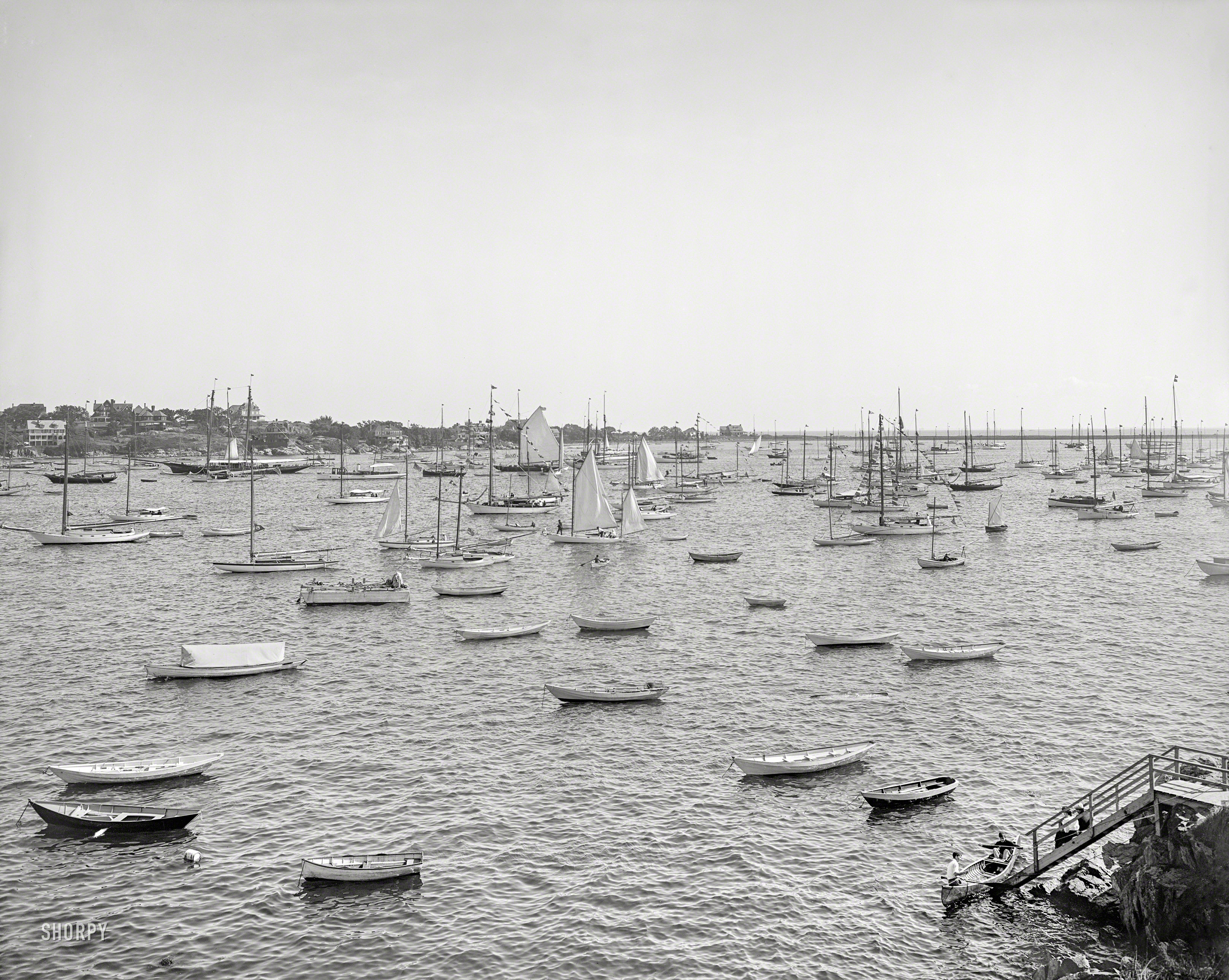 Circa 1906. "Harbor from Crocker Park, Marblehead, Massachusetts." 8x10 inch dry plate glass negative, Detroit Publishing Company. View full size.