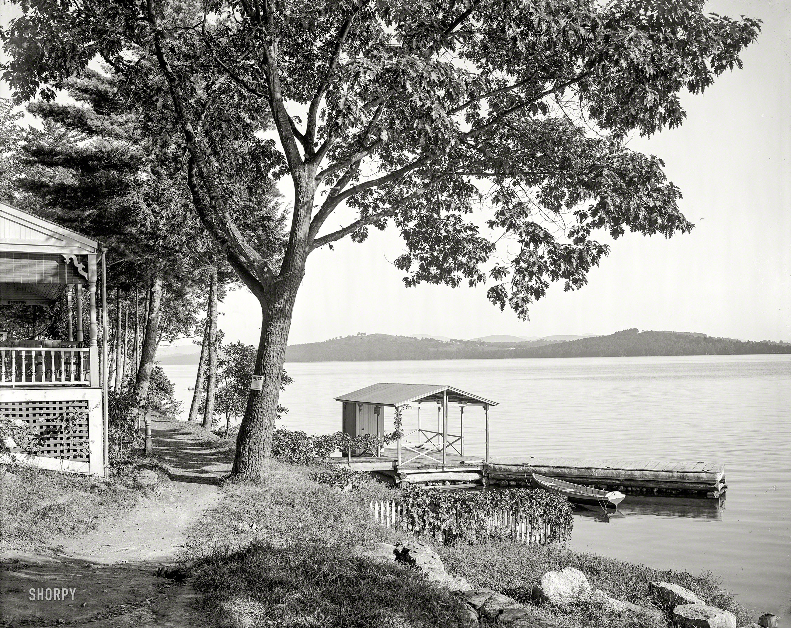 New Hampshire circa 1906. "Shore path at Weirs, Lake Winnipesaukee." 8x10 inch dry plate glass negative, Detroit Publishing Company. View full size.