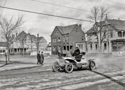 Detroit circa 1910. "Automobile on town street." More specifically, Jefferson Avenue at East Grand Boulevard. The building at right is Moesta's Tavern at 1407 Jefferson (also seen here). 8x10 inch glass negative, Detroit Publishing Company. View full size.