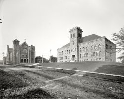 Marquette, Michigan, circa 1905. "Baraga School and St. Peter's Cathedral." 8x10 inch dry plate glass negative, Detroit Publishing Company. View full size.