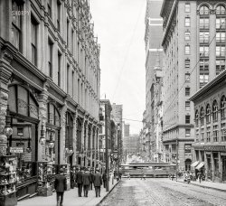 Pittsburgh, Pennsylvania, circa 1908. "Fifth Avenue, looking north." Detroit Publishing Company glass negative. View full size.