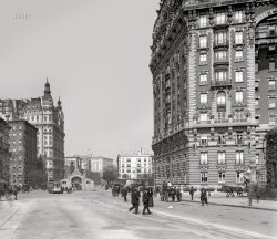 The Upper West Side circa 1906. "New York, N.Y. -- Broadway, north from 70th Street." With a view of the 72nd Street subway station, flanked by the Ansonia Hotel at left and Dorilton apartment house on the right. 8x10 inch glass negative, Detroit Publishing Co. View full size.