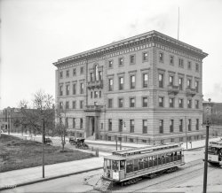 Circa 1905. "Union League Club building, Cleveland." See you to-night in White City at the "Hilarity Parade." 8x10 inch glass negative. View full size.