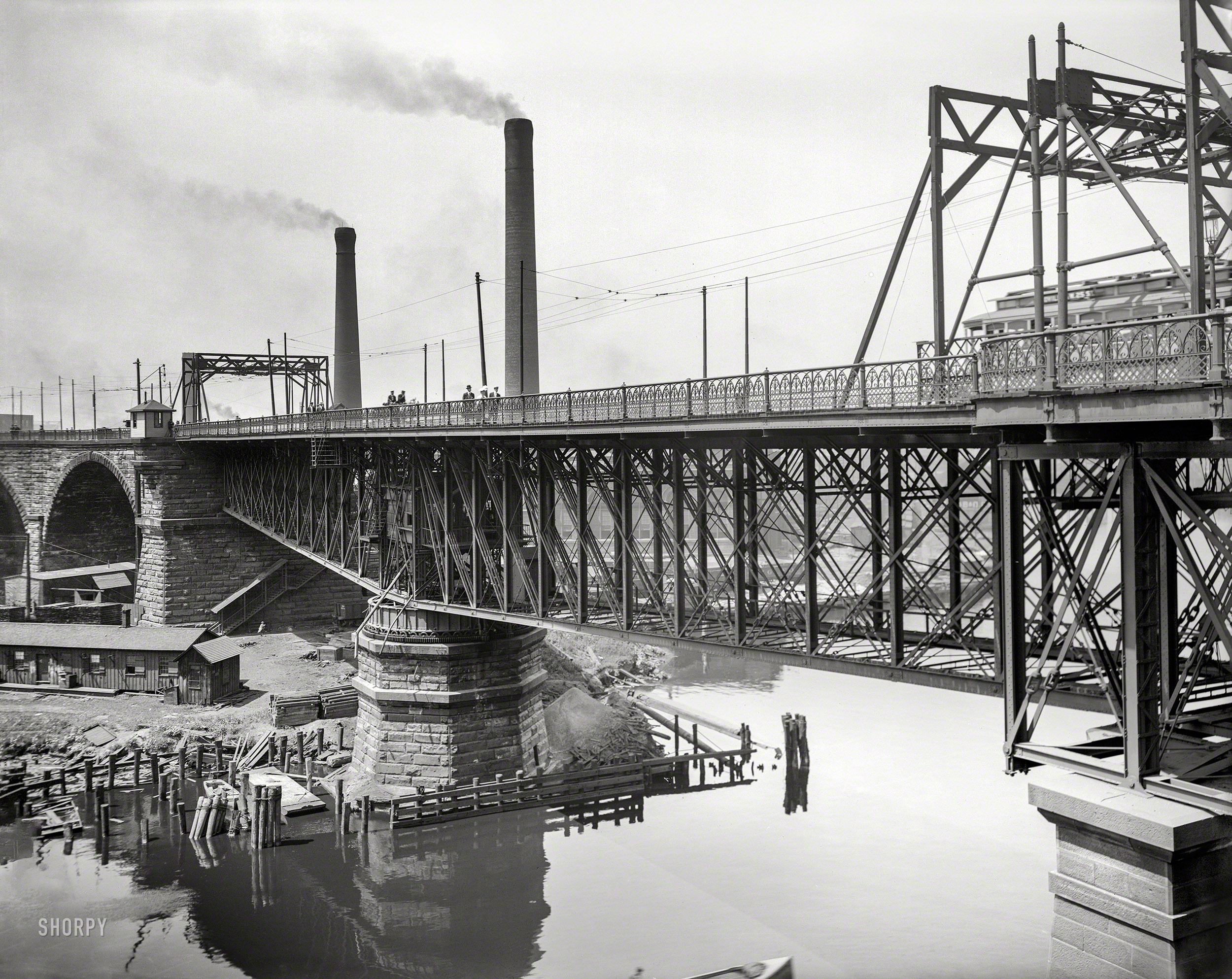Cleveland, Ohio, circa 1910. "Superior Avenue viaduct over the Cuyahoga River." 8x10 inch dry plate glass negative, Detroit Publishing Company. View full size.