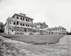 Ray Brook, New York, circa 1905. "Saranac Lake, state tuberculosis sanatorium, Adirondack Mountains." 8x10 inch dry plate glass negative. View full size.