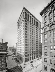 Detroit circa 1910. "Ford sales office (Boulevard Building), Griswold and Congress streets." Headquarters of the Edward Ford Plate Glass Co. 8x10 inch glass negative. View full size.