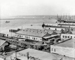 Circa 1910. "Jacksonville, Florida, and St. Johns River." Note the sign for the Dixieland Park ferry. 8x10 glass negative, Detroit Publishing Co. View full size.