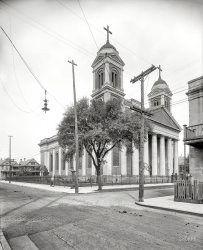 Mobile, Alabama, circa 1910. "Catholic Cathedral of the Immaculate Conception, Conti Street." 8x10 inch glass negative, Detroit Publishing Co. View full size.