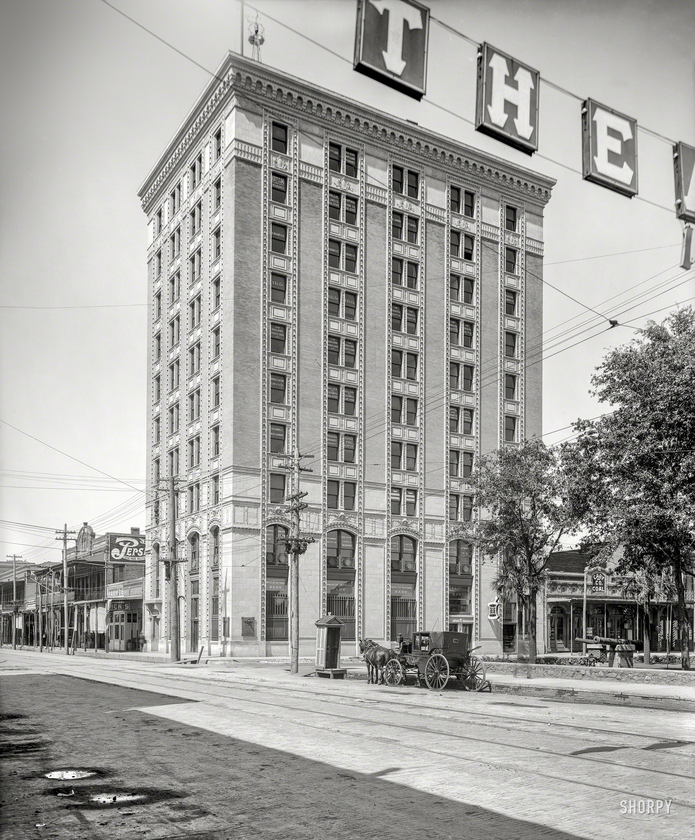 Pensacola, Florida, circa 1910. "American National Bank, Palafox Street." 8x10 inch dry plate glass negative, Detroit Publishing Company. View full size.