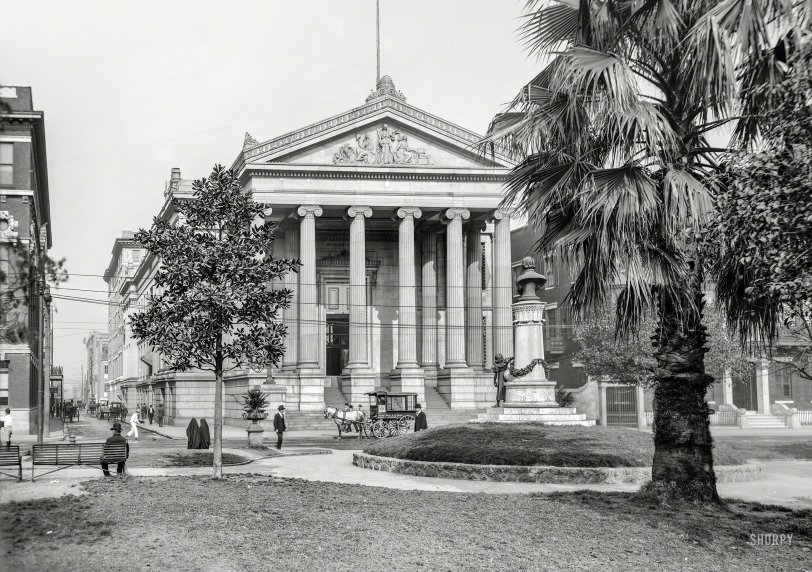 New Orleans circa 1910. "City Hall, Lafayette Square." 8x10 inch dry plate glass negative, Detroit Publishing Company. View full size.
