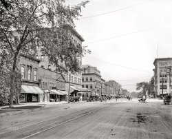 Pittsfield, Massachusetts, circa 1910. "North Street and Hotel Wendell from the park." 8x10 inch dry plate glass negative, Detroit Publishing Company. View full size.