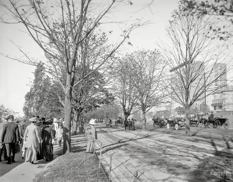 Circa 1910. "Riverside Drive, New York." A crisp autumn day in Manhattan -- perfect for enjoying nature's tapestry ablaze in a riot of grays. View full size.