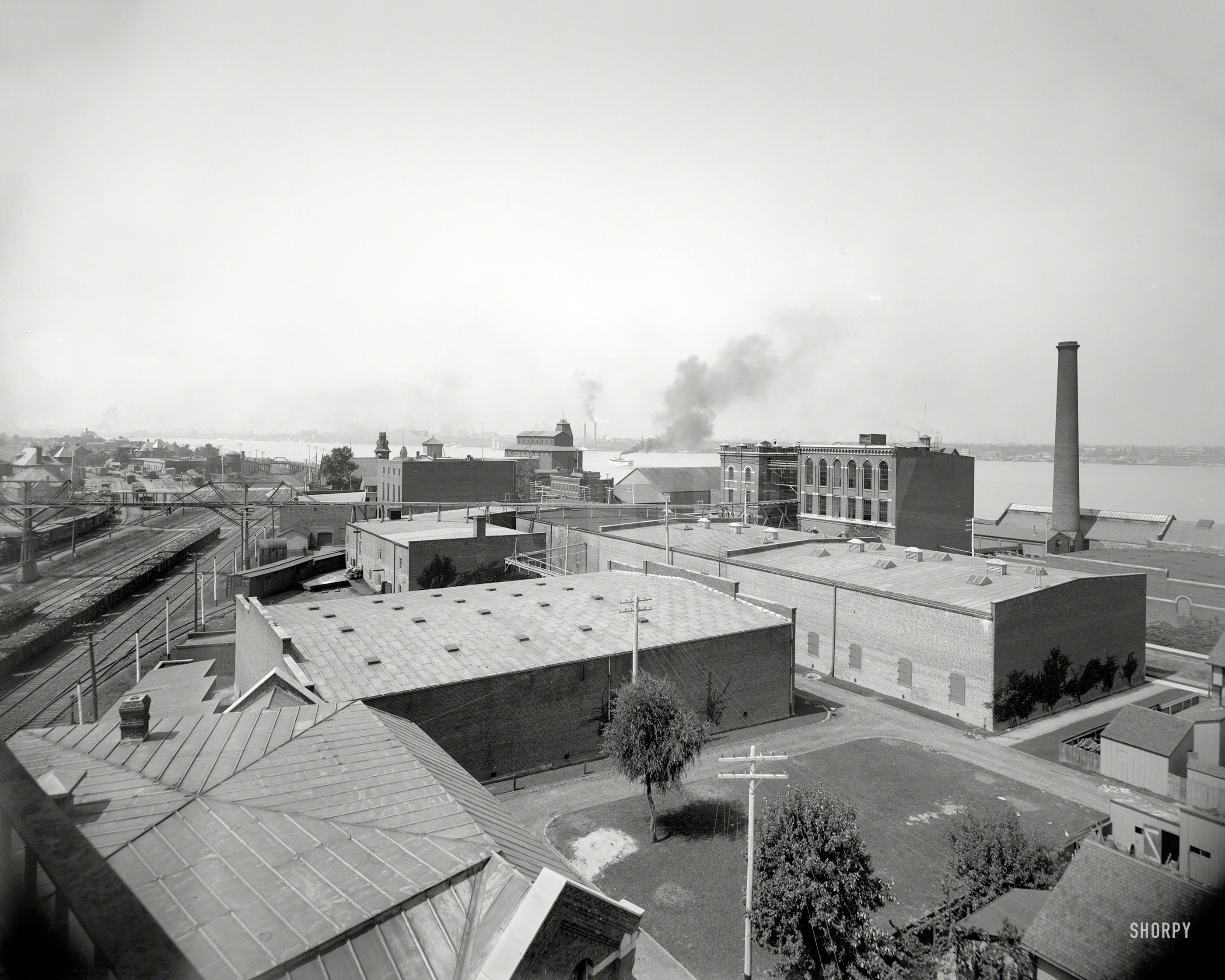 Circa 1899. "Hiram Walker & Sons, Walkerville, Ontario." Premises of the venerable Canadian distillery. 8x10 inch glass negative. View full size.
