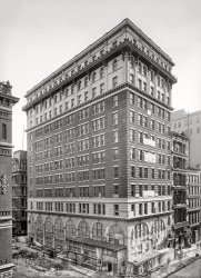 New York circa 1904. "Willcox & Gibbs building, Broadway and Bond Street." New headquarters of the Willcox & Gibbs Sewing Machine Company, which "will return to this building on or about Feby. 1st." 8x10 inch dry plate glass negative. View full size.