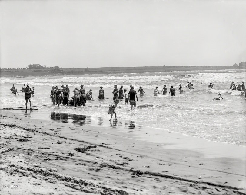 Circa 1904. "Surf bathing at Easton's Beach, Newport, R.I." 8x10 inch dry plate glass negative, Detroit Publishing Company. View full size.
