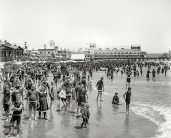 The Jersey Shore circa 1908. "Atlantic City bathing beach and Steeplechase Pier." Who out there can fill us in on "Human Roulette" and "Human Niagara"? 8x10 inch glass negative, Detroit Publishing Company. View full size.