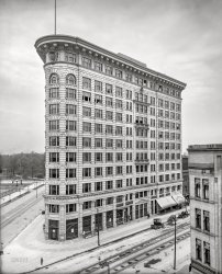 Indianapolis circa 1907. "Knights of Pythias Building (Castle Hall)." Last glimpsed here, 10 years ago! 8x10 inch dry plate glass negative, Detroit Publishing Company. View full size.