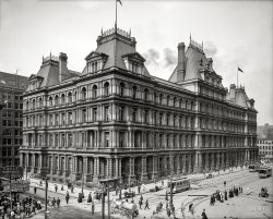 Cincinnati circa 1907. "Federal Building (Custom House and Post Office)." Alfred B. Mullett, architect. Completed 1885, demolished 1936. View full size.