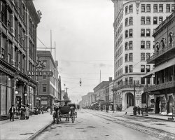 Savannah, Georgia, 1907. "Broughton Street looking west." With a view of the department store founded by Leopold Adler at the corner of Broughton and Bull. View full size.