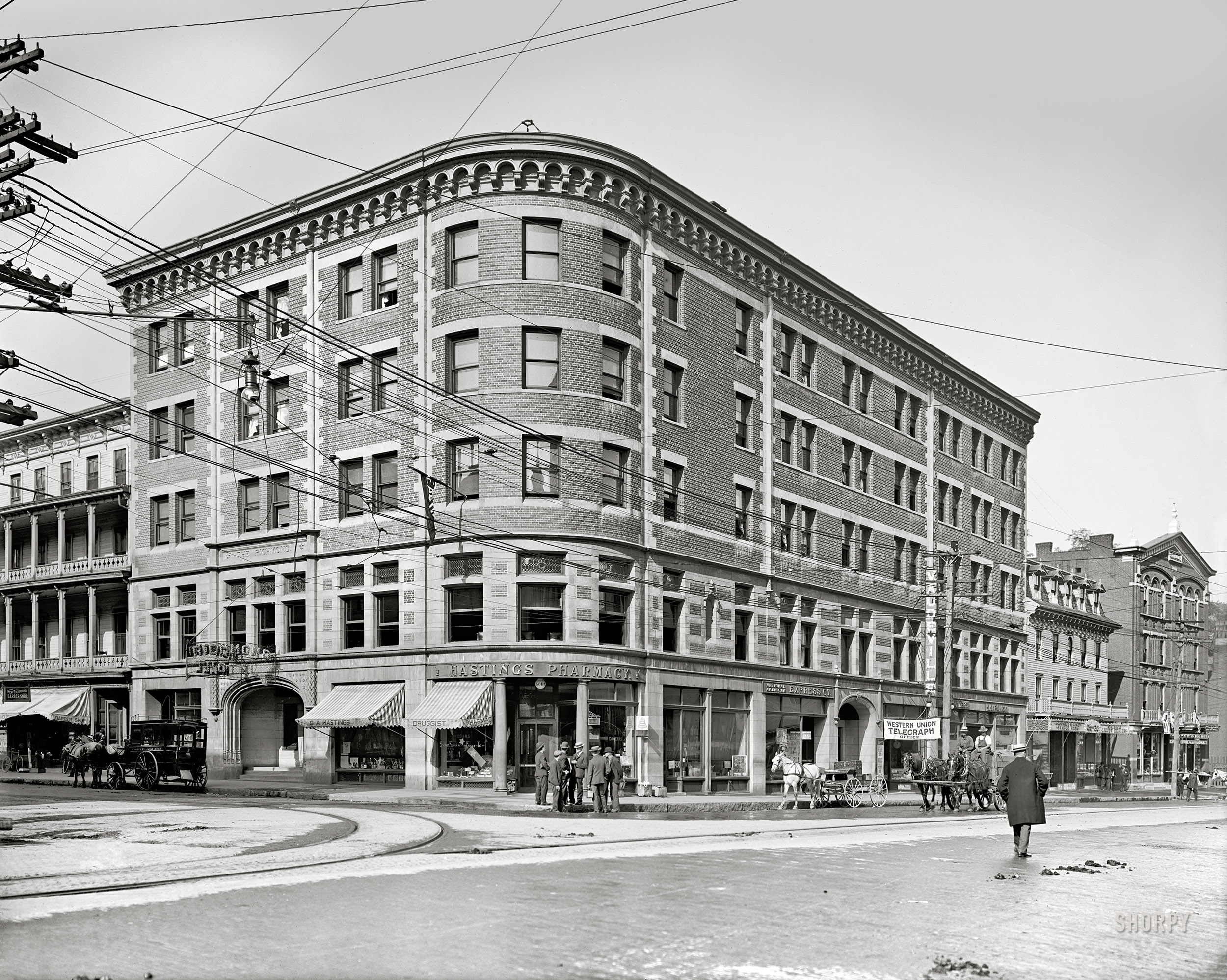 North Adams, Massachusetts, circa 1908. "Richmond Hotel, Main Street." 8x10 inch dry plate glass negative, Detroit Publishing Company. View full size.