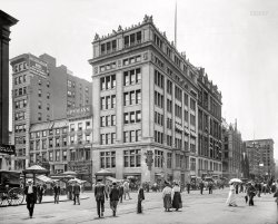 1908. "East Twenty-Third Street and Fourth Avenue." Anchored by the shelter of the New York Society for the Prevention of Cruelty to Children. 8x10 inch glass negative. View full size.
