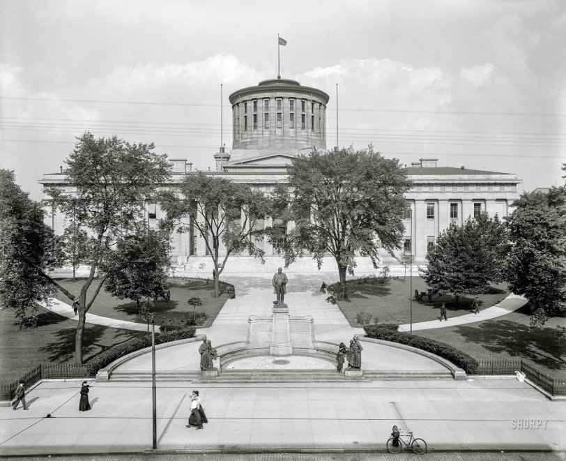Columbus, Ohio, circa 1910. "State Capitol and McKinley monument." And birdhouses. 8x10 inch dry plate glass negative, Detroit Publishing Company. View full size.
