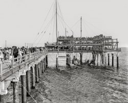 The Jersey Shore circa 1910. "Lifting the nets -- Young's Million Dollar Pier, Atlantic City." 8x10 inch dry plate glass negative, Detroit Publishing Company. View full size.