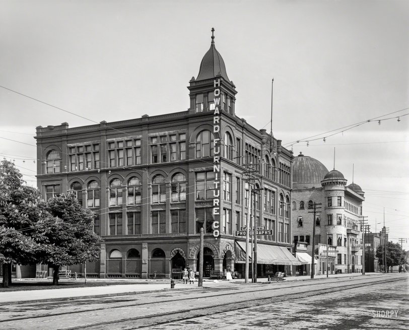 Port Huron, Michigan, circa 1905. "Armory (Charles Baer Bldg.) and Maccabees Temple." 8x10 inch glass negative, Detroit Publishing Co. View full size.
