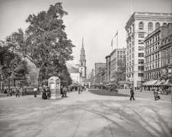 Boston circa 1913. "Tremont Street and the Mall, edge of Boston Common."  8x10 inch dry plate glass negative, Detroit Publishing Company. View full size.
