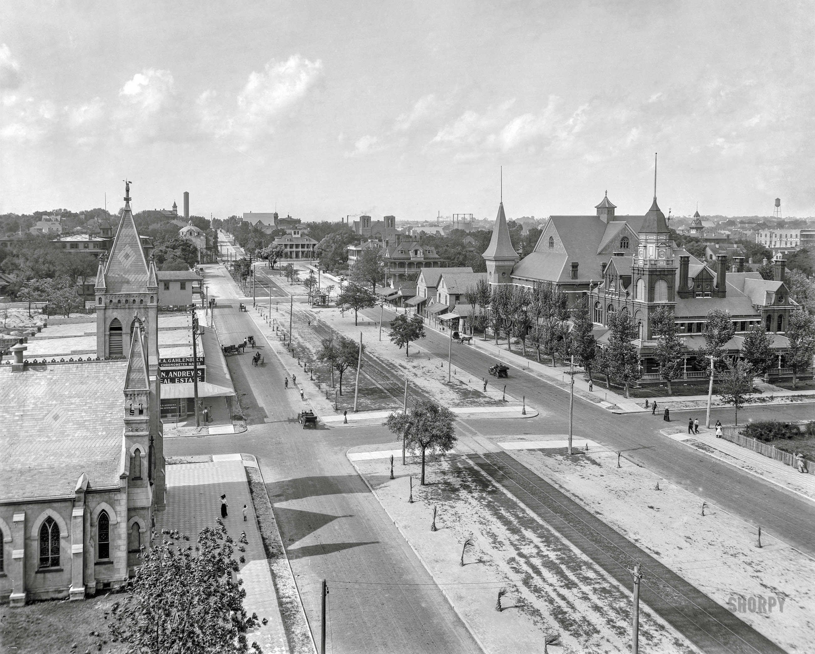 Pensacola, Florida, circa 1910. "Looking north on Palafox Street." Note the Pepsi-Cola streetcar stop. 8x10 inch glass negative, Detroit Publishing Company. View full size.
